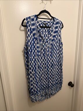 NIC+ZOE Blue and White Sleeveless Pintuck Mini Dress